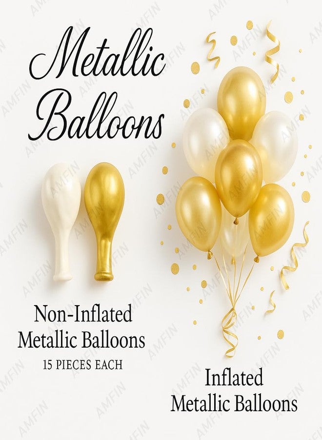 AMFIN (Pack of 34) Backdrop Bliss Birthday Decoration DIY Kit with Balloons, Fringe Curtain and Banner - White & Gold - Image 5